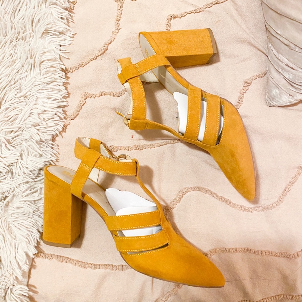 BC yellow strappy heels